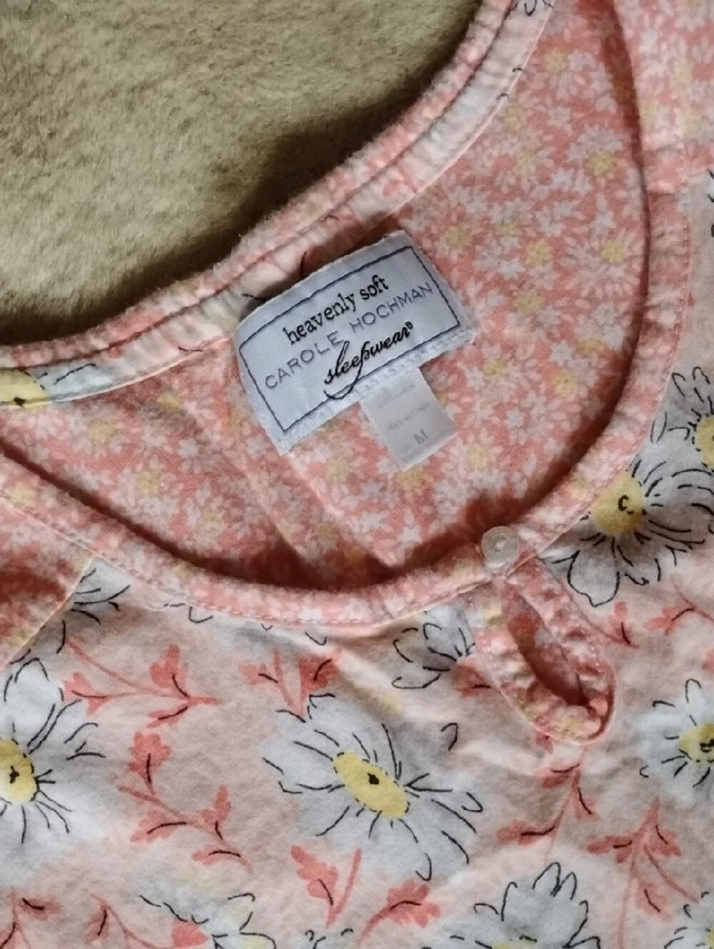 Carole Hochman Peach Floral, Cotton, Short-Sleeve Sleep Shirts Medium Euc - Picture 3 of 11